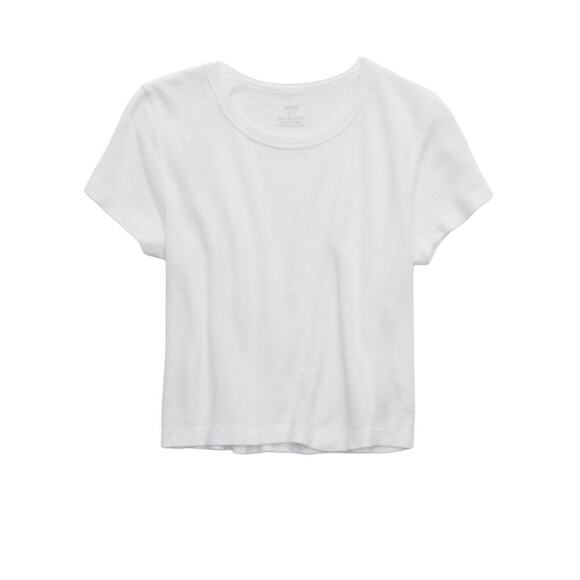 NWT Aerie White Cropped Textured Waffle Baby Tee Size XS Short Sleeves Scalloped - Picture 1 of 6